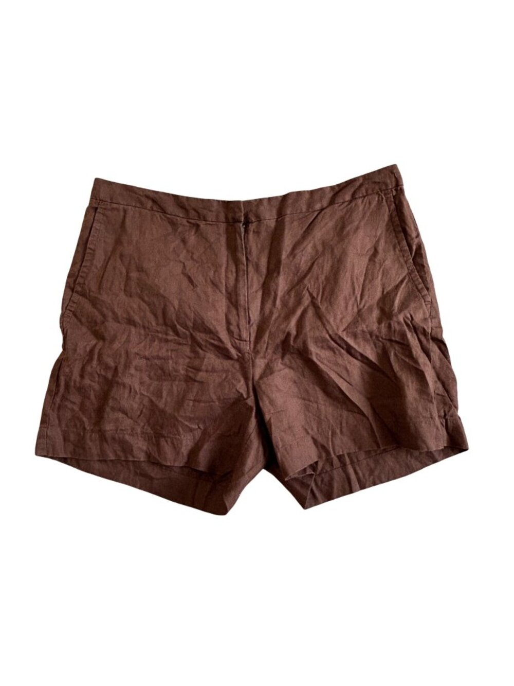 Eileen Fisher Womens Sz 14 Brown Organic Linen Blend Shorts Side Pockets